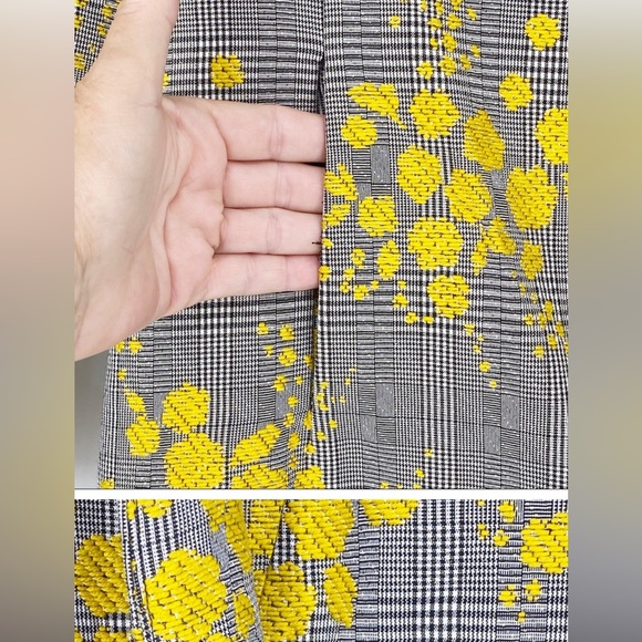 ZARA FLORAL YELLOW & PLAID GREY INVERTED
LAPEL FROCK COAT JACKET WOMEN Sz: XL - Picture 8 of 9